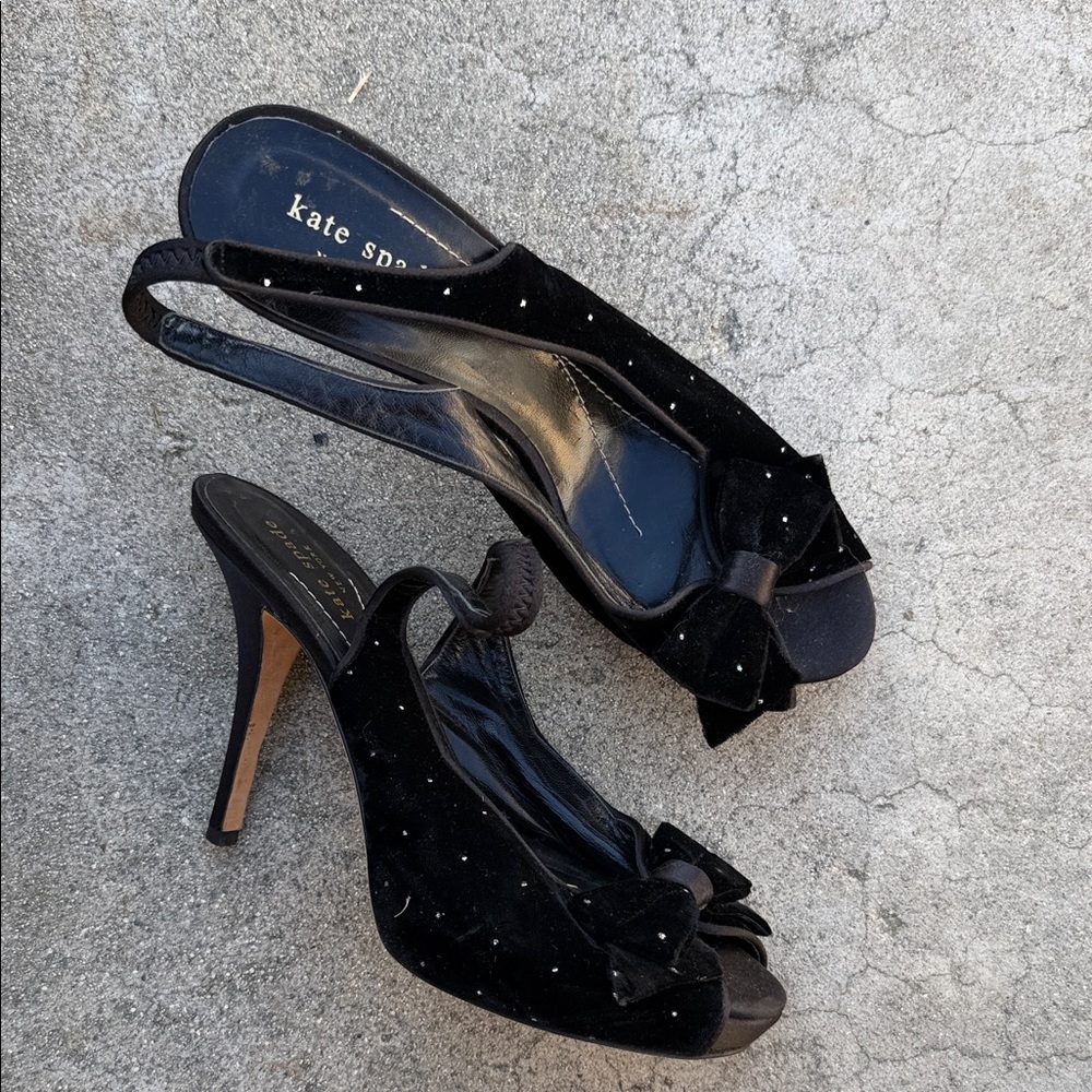 Kate Spade Black Velvet Heels with Bow